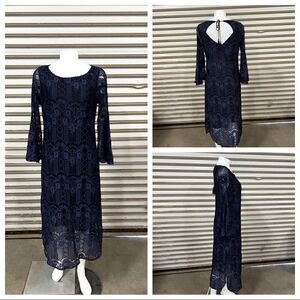 Ellos
lace navy sheath dress bell sleeve evening ware cocktail maxi career SZ 10